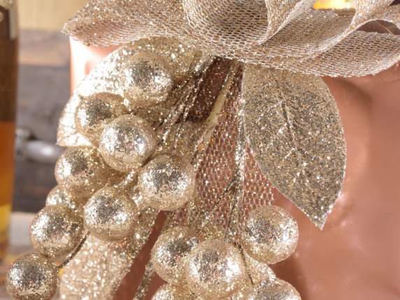 Ramo di bacche artificiali glitterate champagne