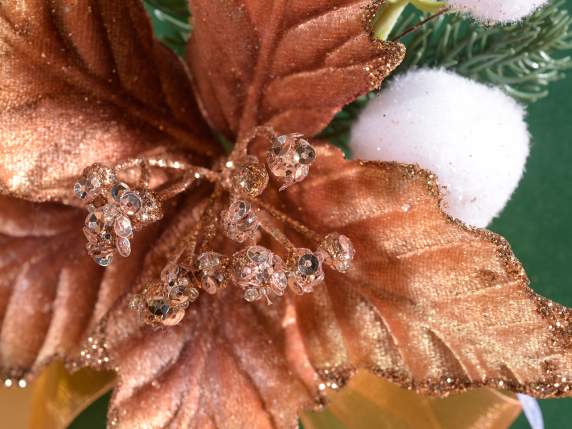 Ramo stella di Natale in velluto c-aghi pino e fiori cotone