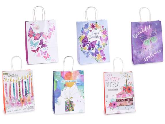 Sacchetto-busta medio in carta con stampa Happy Birthday