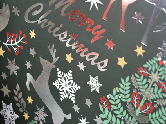 Sacchetto carta decori natalizi metallizzati e manici raso