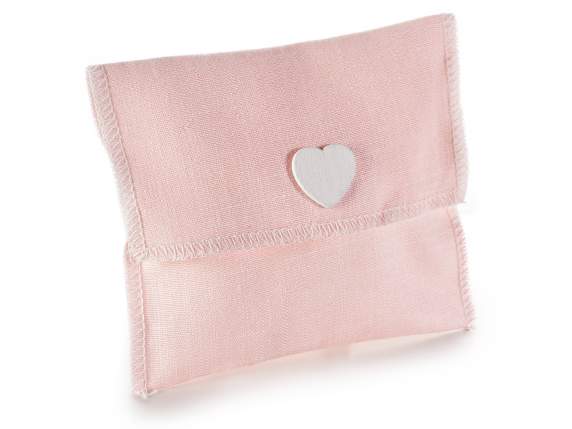 Sacchetto stoffa rosa con cuore in legno e chiusura velcro