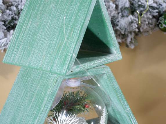 Albero di Natale in legno colore verde spazzolato 5 mensole