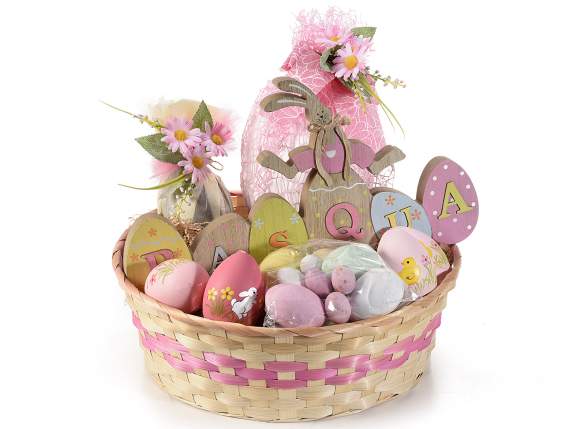 Scritta Pasqua c-uova e coniglio pasquale in legno colorato