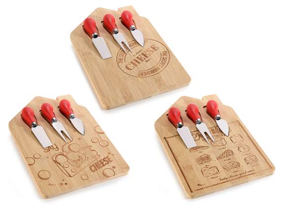 Set formaggio c-tagliere legno a casetta e 3 coltelli