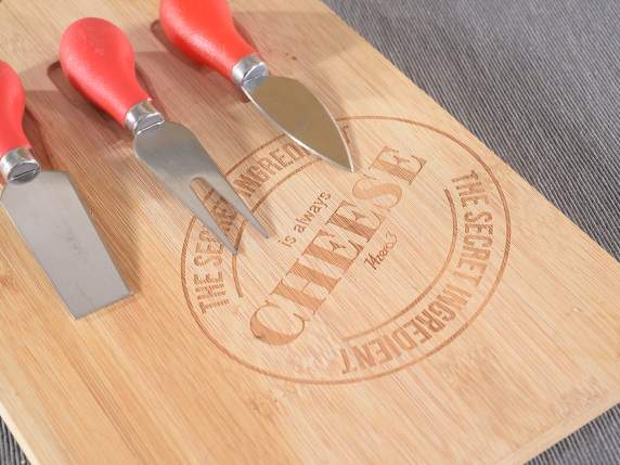 Set formaggio c-tagliere legno a casetta e 3 coltelli