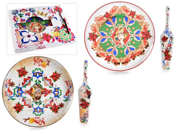 Set piatto e paletta in porcellana decorata in conf. regalo