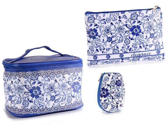 Set beauty, pochette e kit manicure in similpelle Blu-White