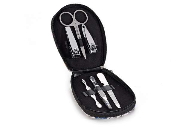 Set beauty, pochette e kit manicure in similpelle Blu-White