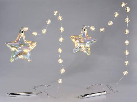 Set 2 stelle vetro decorato con luci LED da appendere