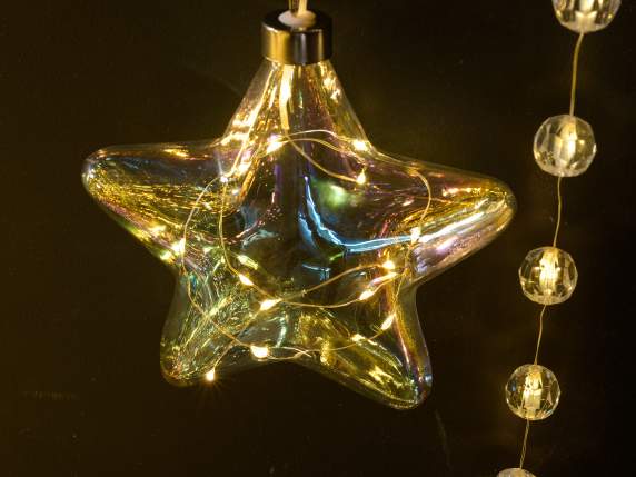 Set 2 stelle vetro decorato con luci LED da appendere
