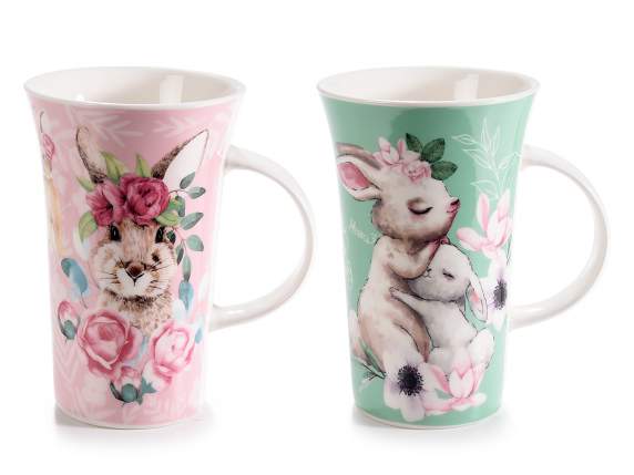 Tazza mug in porcellana con decoro Bunny