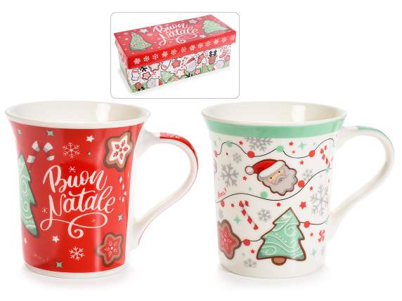Confezione regalo 2 tazze in porcellana decorata Natale