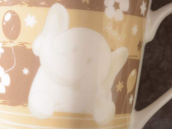 Tazza in porcellana con decoro elefantini