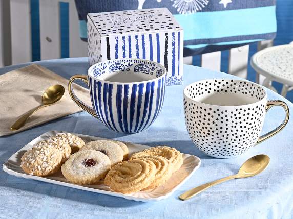 Tazza porcellana manico in simil oro lucido c-scatola regalo