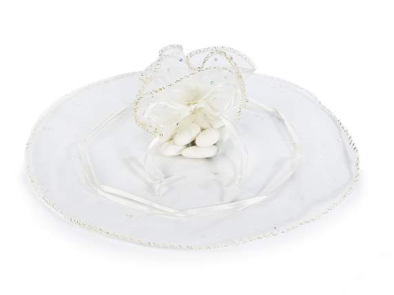 Tulle organza ecrù tondo c-tirante e brillantini argento