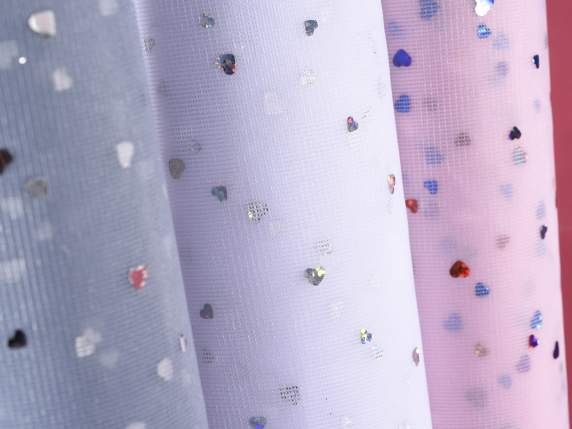 Rotolo di tulle colorato c-paillettes a cuore