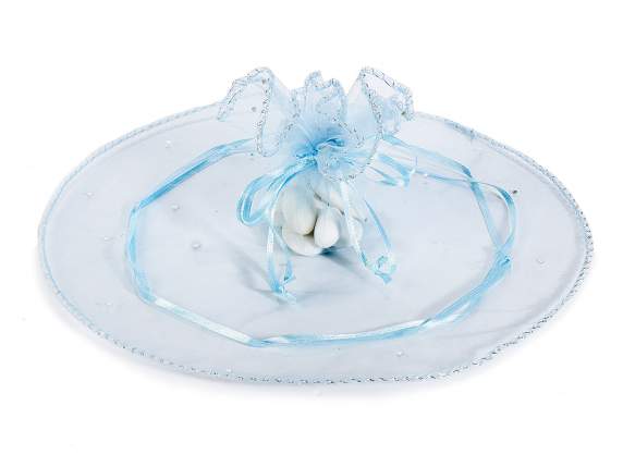 Tulle organza azzurro tondo c-tirante e brillantini argento