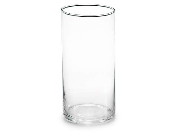 Vaso cilindrico in vetro trasparente con bordo arrotondato