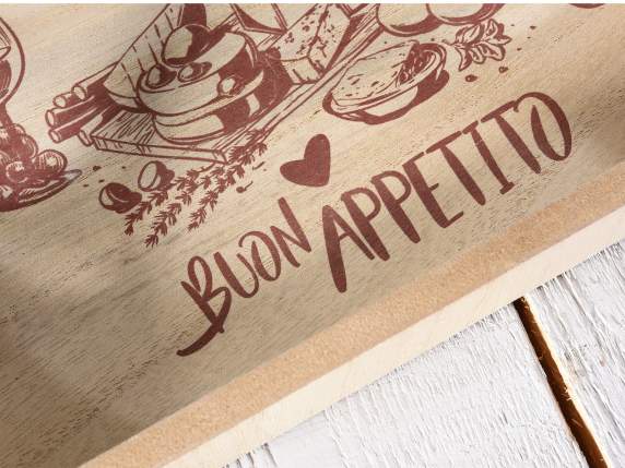 Vassoio in legno con manici e decori vino