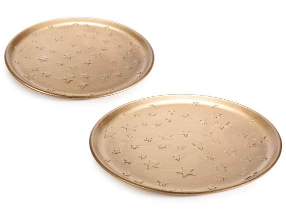 Set 2 piatti decorativi in legno dorato c-stelle in rilievo