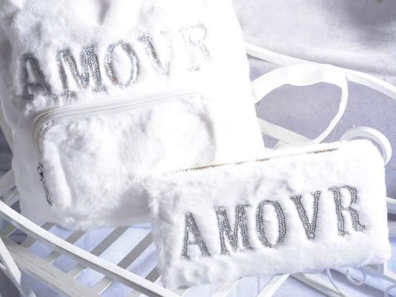Set zaino e portafoglio morbida eco-pelliccia Amour bianco