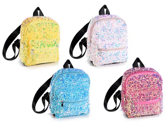 Zainetto in stoffa con paillettes e chiusura a zip