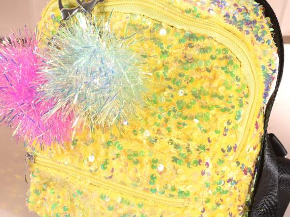 Zainetto in stoffa con paillettes e chiusura a zip