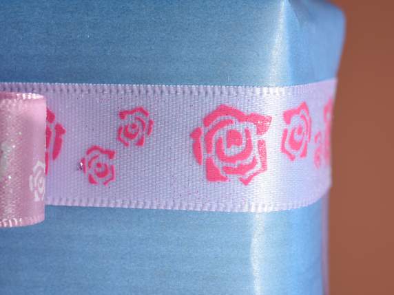 Ruban de satin blanc de 16 mm avec roses pailletées