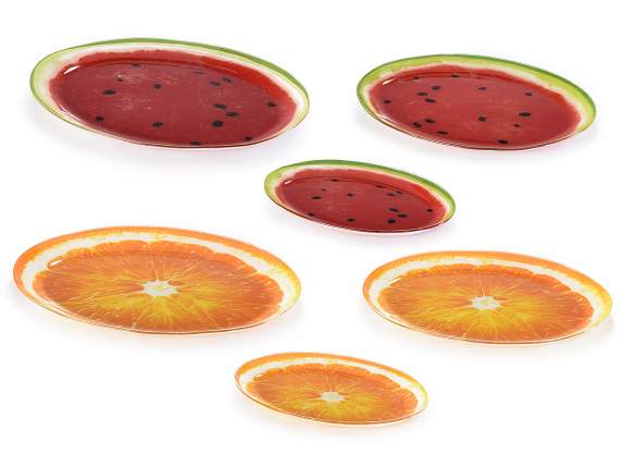 Lot de 3 plateaux ovales en verre avec fruits dété