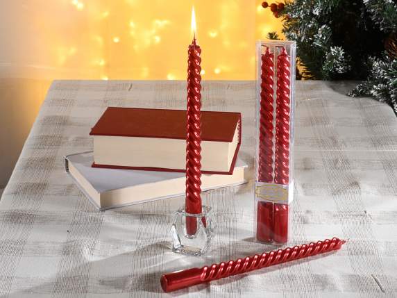 Coffret de 2 bougies à tige torchon rouge métallisé