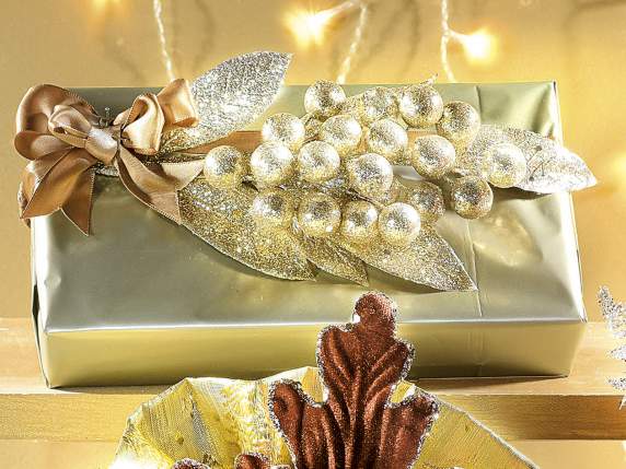 Branche de baies artificielles paillettes champagne