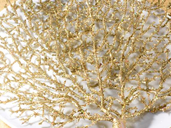 Branche de corail artificielle à paillettes dorées