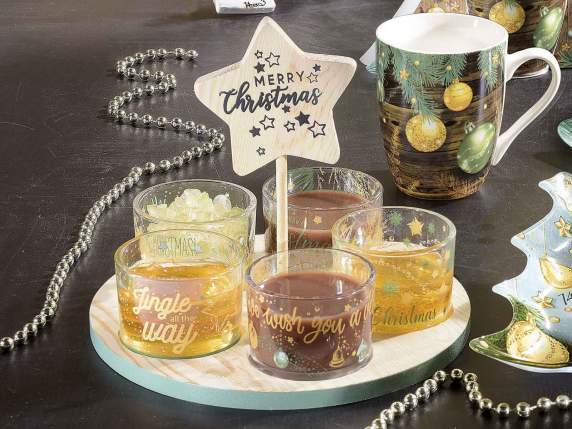 Service apéritif avec 5 bols en verre avec décorations dorée