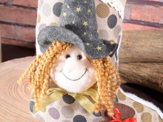 Bas en tissu avec tissu Befana à suspendre