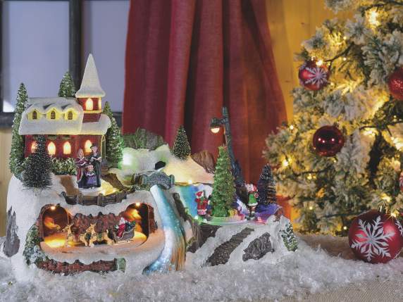 Paysage de Noël en résine avec lumières,musique et mouvement