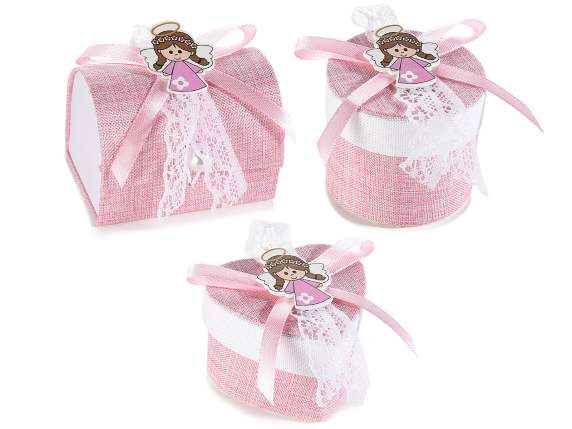 Boîte à dragées en tissu pour bébé fille avec décoration en