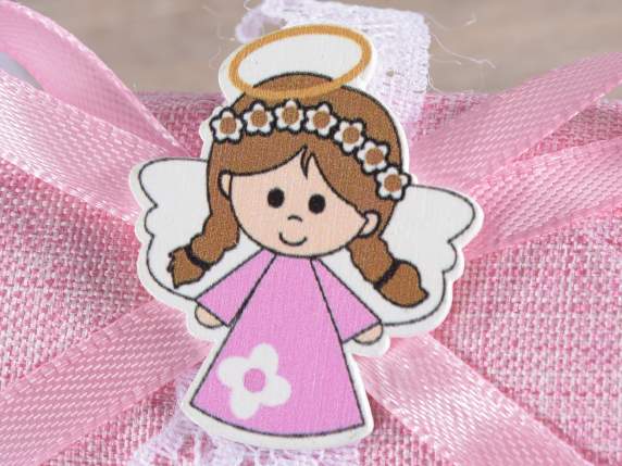 Boîte à dragées en tissu pour bébé fille avec décoration en