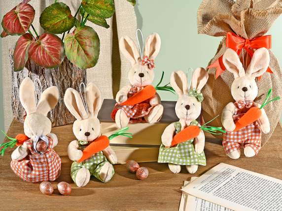 Porte-bonbons en tissu en forme de lapin, avec carotte et fe