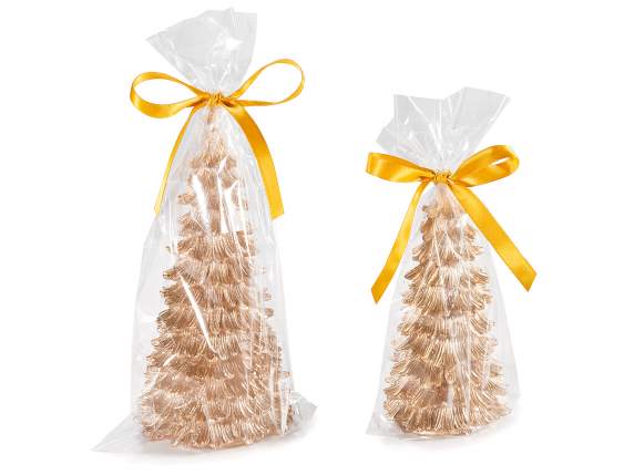 Lot de 2 bougies de sapin de Noël dorées à paillettes