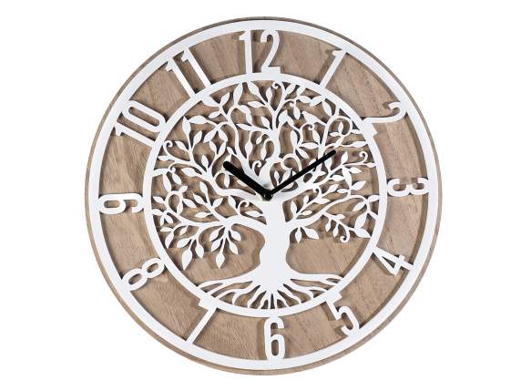 Horloge murale en bois avec décoration arbre de vie