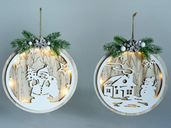 Tableau en bois avec sujet de Noël et lumières LED à accroch