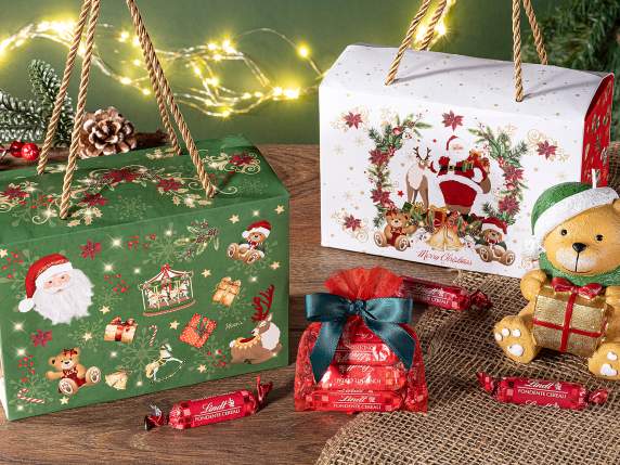 Boîte de Noël horizontale en papier avec poignées en corde