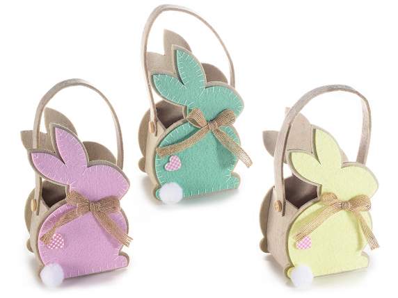 Sac en tissu lapin avec queue à pompon et noeud