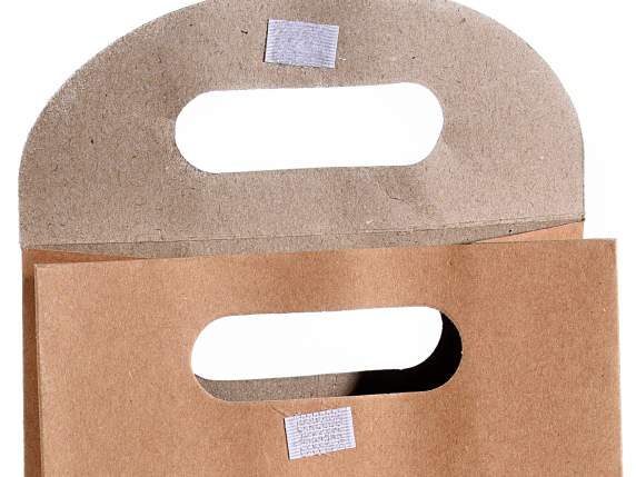 Petit sac en papier naturel avec fermeture velcro et poignée