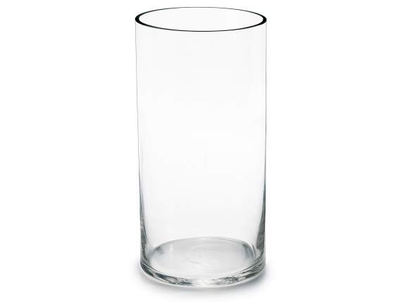 Vase cylindrique en verre transparent à bord coupé à cru