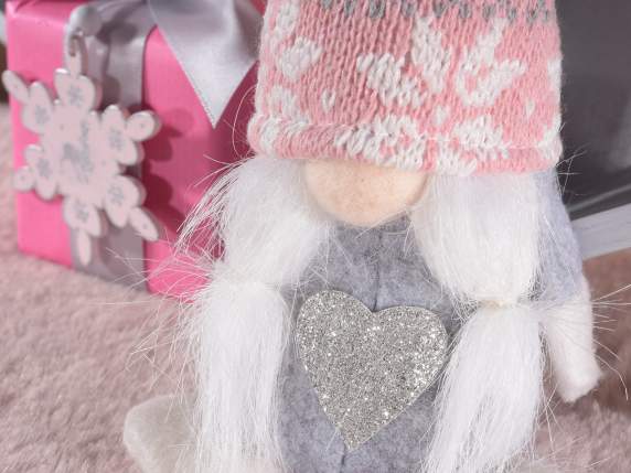 Père Noël - Mère Noël en tissu avec coeur argenté