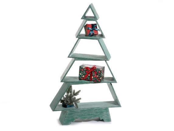 Sapin de Noël en bois vert brossé, 5 étagères