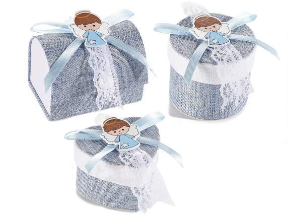 Boîte à dragées en tissu pour bébé avec ange en bois