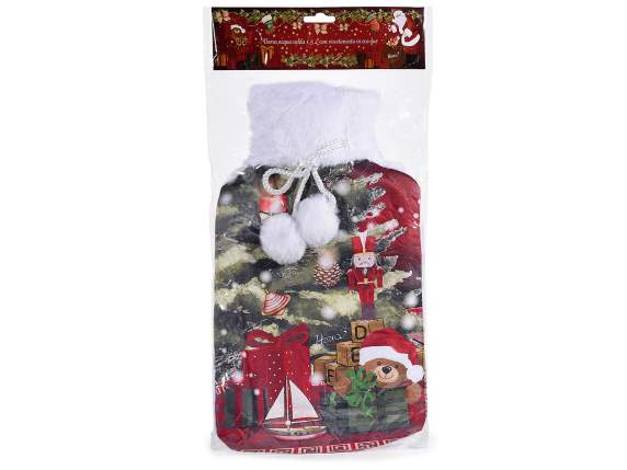 Bouillotte de Noël 1,5 L avec fourrure écologique et pompon