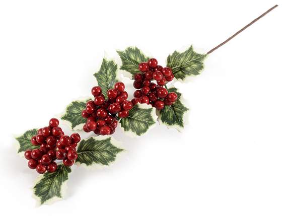 Branche de houx artificielle et baies rouges